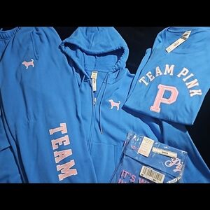 Blue Hoodie and T-Shirt Set with Pink Accents